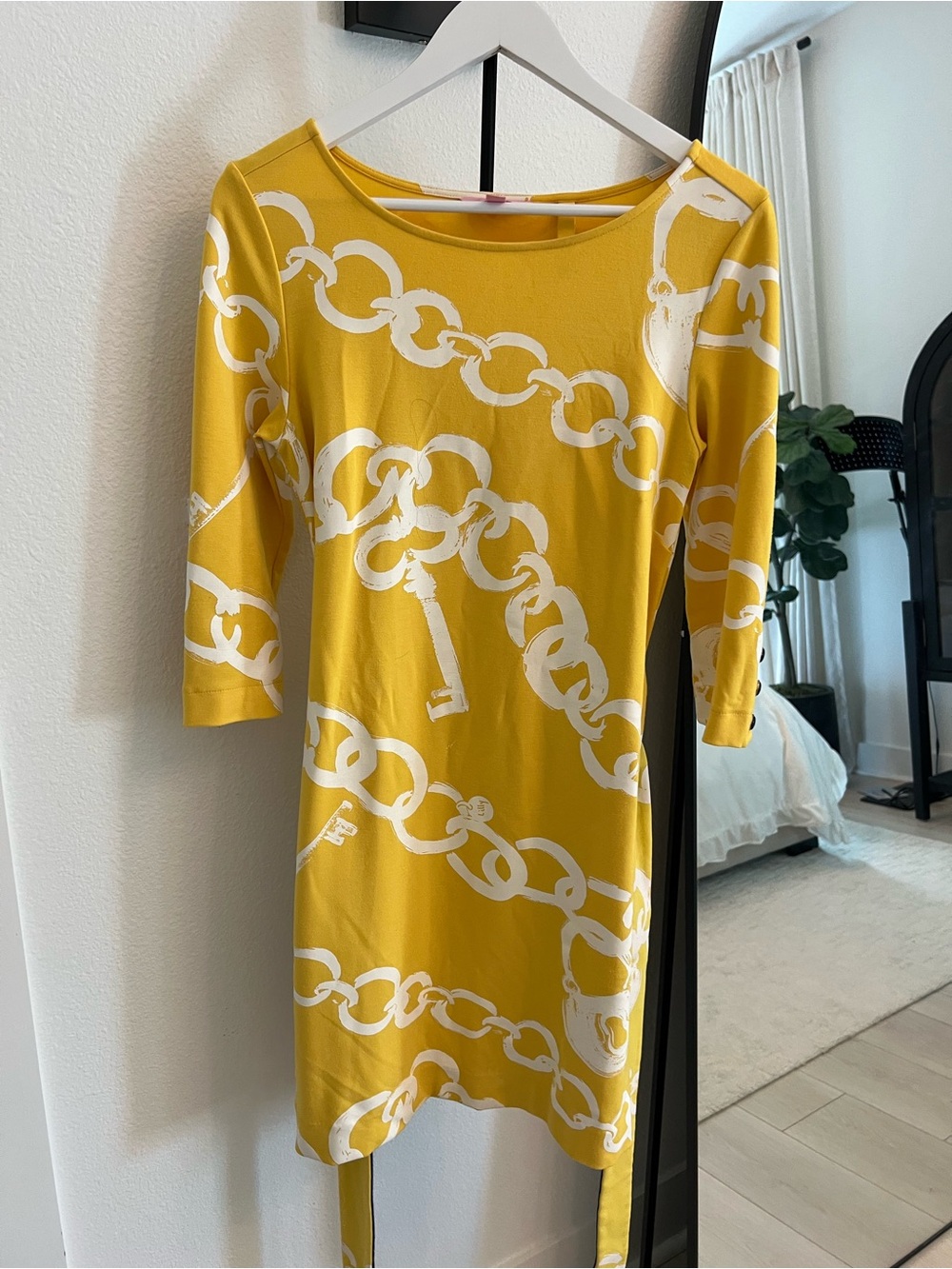 Lilly Pulitzer Yellow & White Chain-Print Long Sleeve Dress